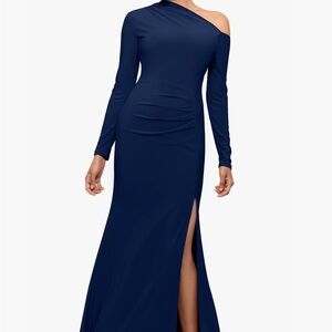 Elegant Navy Blue One-Shoulder Dress